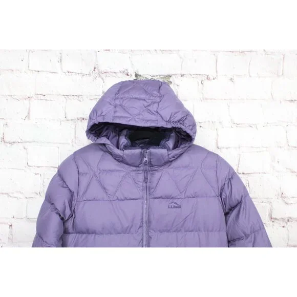 LL Bean Ultralight 650 Down Jacket Fleece Lined Quilted Purple Size L 14-16